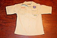 Boy Scouts of America BSA Youth Shirt Tan Large Glued Patches Short Sleeve