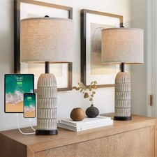 26.5" Table Lamps Set of 2 - Bedside Lamp with USB A C Charging Wash White-2