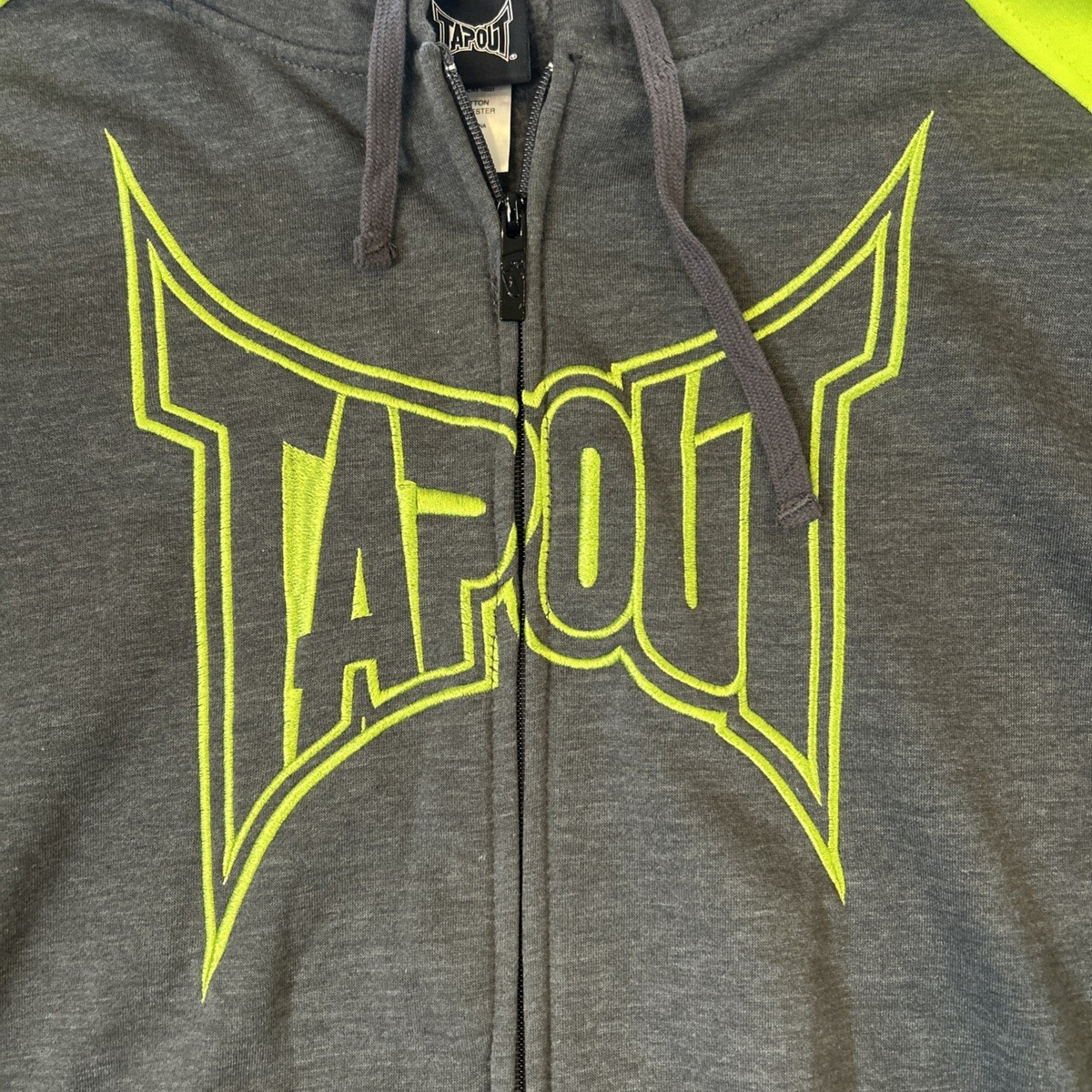 Tapout Hoodie Sweatshirt Mens Large Gray Green Full Zip
