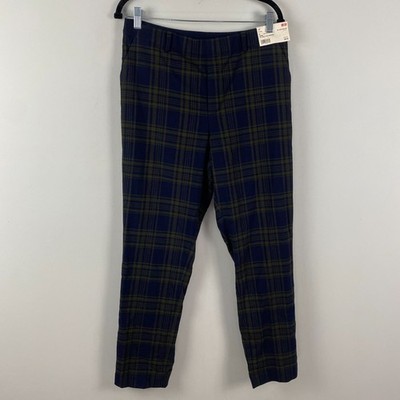 Uniqlo EZY Brushed Ankle Pants Size Large Navy Green Plaid Stretch