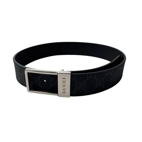 GUCCI GG Supreme Canvas Belt Square Buckle Black Silver Unisex 65