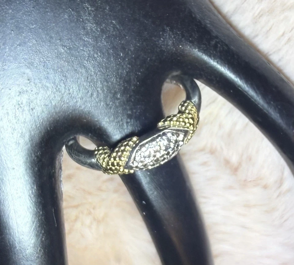 Anillo LAGOS s/s 18k Caviar Lux Diamante Doble X Pavimentado Banda Central Talla 7 Foto 2 de 4