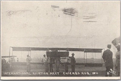 Vintage CHICAGO INTERNATIONAL AVIATION MEET Postcard Planes - 1911 ILL. Cancel