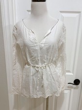 Abercrombie Vintage Cotton Lightweight White Tie-Waist Women's Bead Peasant Top