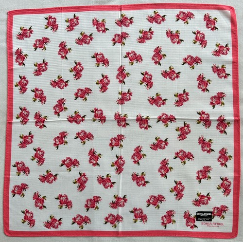 Vintage White Cotton Womens Handkerchief Pink Rose Floral Print Cute Hanky 18"~G - Photo 2/3