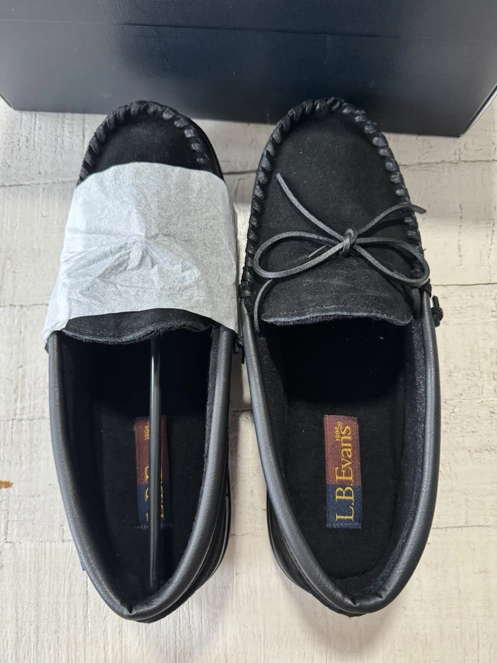 L.B. Evans NUEVO Talla 11 EEE Atlin Negro Gamuza Zapatillas Mocasines Forro Terry Foto 4 de 4