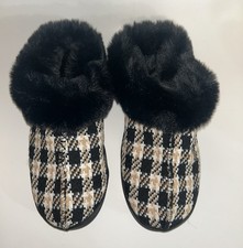 Lauren Conrad LC Slippers Women s Size Large 8-9 Houndstooth Plaid Faux Fur NWOT