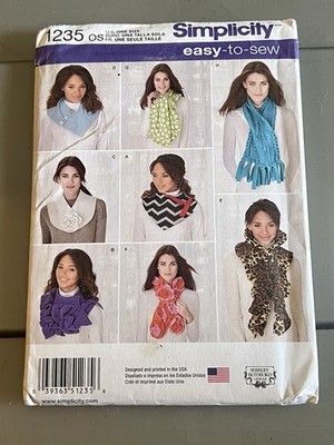 Simplicity Sewing Pattern 1235 Missses Scarves Scarf Cowl Cowls