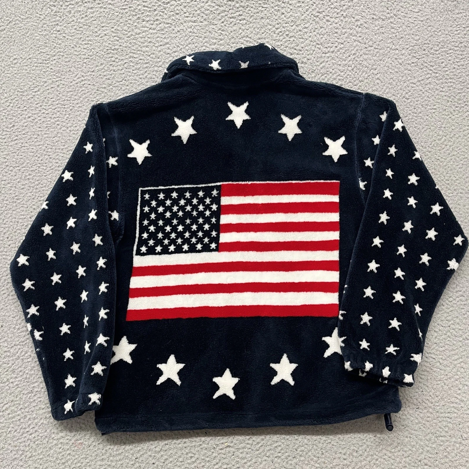 Vtg Milton Funwear USA Jacket Adult S Blue Stars Flag Pile Fleece Full Zip