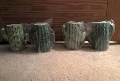 Four Oriental Trading NIB Saguaro Cactus Ceramic Tumblers 5 in tall