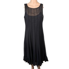 Adrianna Papell Black Chiffon Pintuck Ruffle Hem Evening Cocktail Dress 10