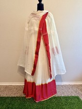 Ethiopian Dress  Menen Fabric Elegant Red Tibeb Dress  Eritrean Habesha Dres