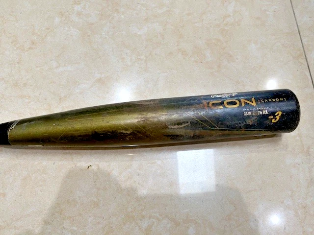 Bate de béisbol afeitado + enrollado Rawlings 2023 Icon RBB3I3 BBCOR 33 pulgadas 30 oz agrietado Foto 3 de 4