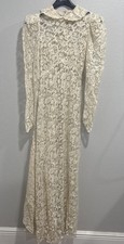 Antique 1900s Lace Wedding Gown Long Sleeve Train Slip Dress Boho Country Sz Sm