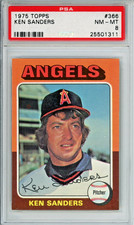 1975 Topps Ken Sanders baseball card, graded NM-MT 8, #366 in the set Angels