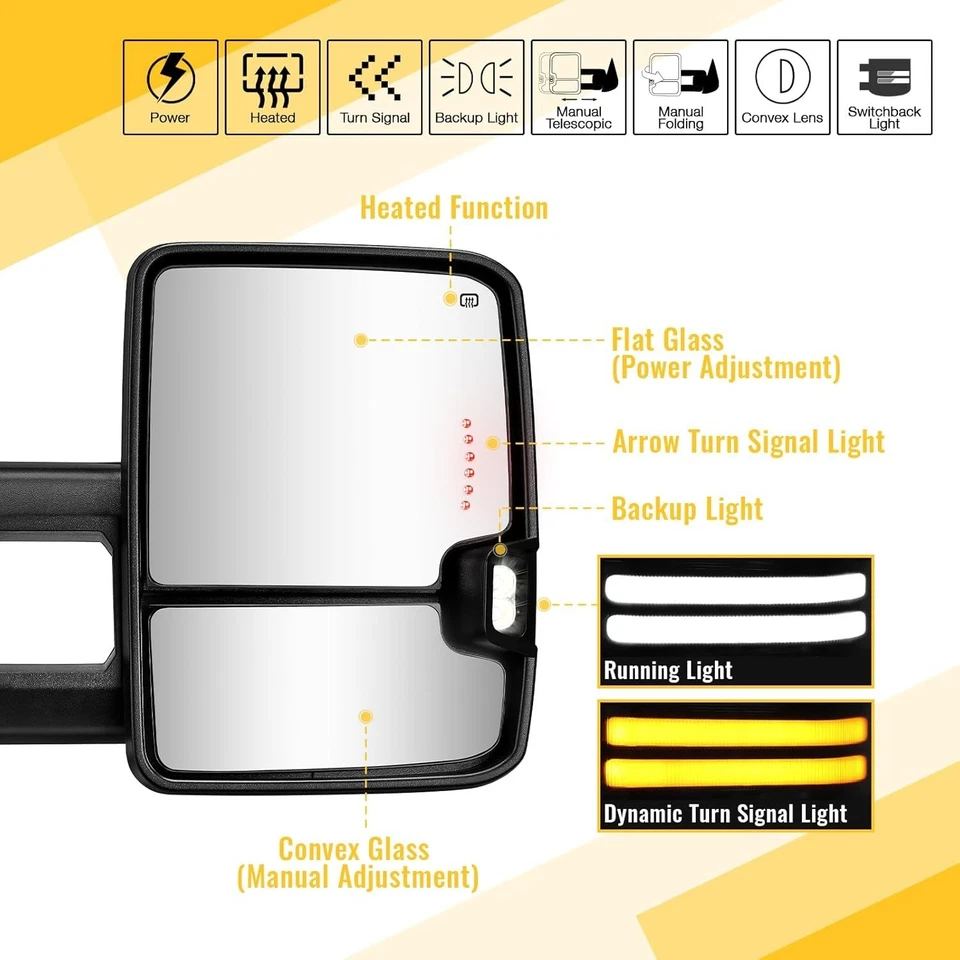 Espejos retrovisores LED eléctricos térmicos para Chevy Silverado GMC Sierra 2003-2007 Foto 3 de 4