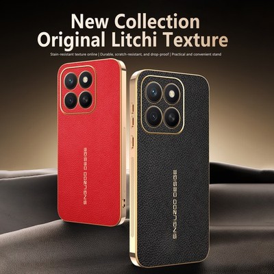 For Honor X8c, Luxury Hybrid Litchi Texture Leather Plating Frame Case Cover