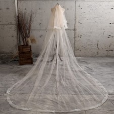 Shining Tulle Flower Lace Veil Wedding Veil with Blusher Long Bridal Veil