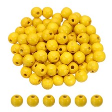 16mm Wooden Beads for Craft Making, 100 Pcs Loose Spacer Beads, Yellow