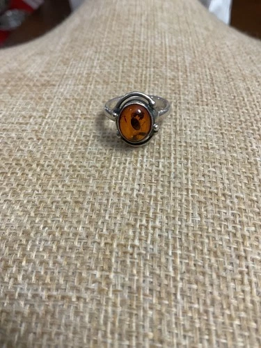 Vintage Baltic Amber Ring Sterling 925 Signed Size 4.50 Signed