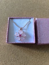Pink Heart Cut Crystal Flower Pendant Necklace. Gold Plated. Boxed Gift Idea