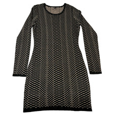 Express Bodycon Sweater Dress Womens Large Black Gold Honey Bee Metallic Stretch