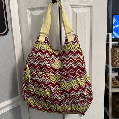 Kipling Multicolor Zig Zag Print Nylon Large Shoulder Bag Purse Bag Excellent