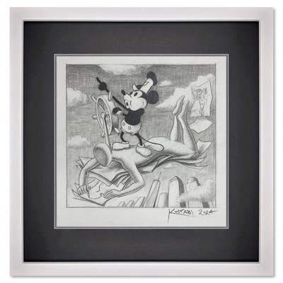 Mark Kostabi ''Hooking a Big One'' Framed Original Art Hand Signed