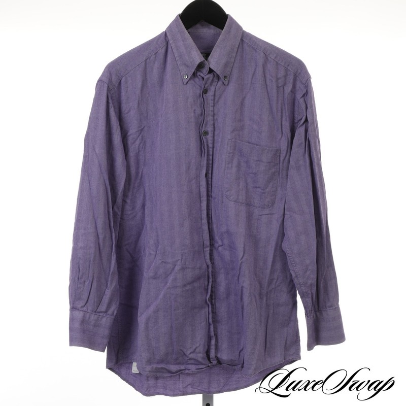 Turrau Made in Spain Heather Purple Self Herringbone Stripe Brushed Shirt M NR