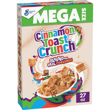 Cinnamon Toast Crunch Breakfast Cereal, Crispy Cinnamon Cereal, Mega Size, 27 Oz