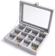 Jewelry Organizer Tray with Clear Lid, 12 Grid Velvet Drawer Insert Storage Box