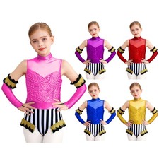 Girls Showman Dance Bodysuit Jumpsuit Circus Carnival Ringmaster Lion Tamer