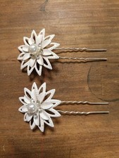 White Floral Pearl Rhinestone Hair Pins Set o...