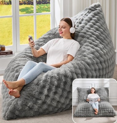 Bean Bag Chair 3 in 1 Giant Convertible Bubble Grey Machine Washable Hobestluk