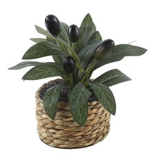 Small Olive Tree Artificial Plant - 5.9in Height Black Pot Plastic Decor