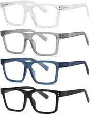 Oversized Reading Glasses for Men - 4 Pack Classic Square Large Tr Frame Readers