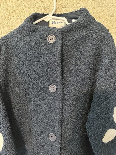 Vintage Girls FLORENCE EISEMAN Navy White Flowers Retro Winter Coat Size 5 - Picture 3 of 9