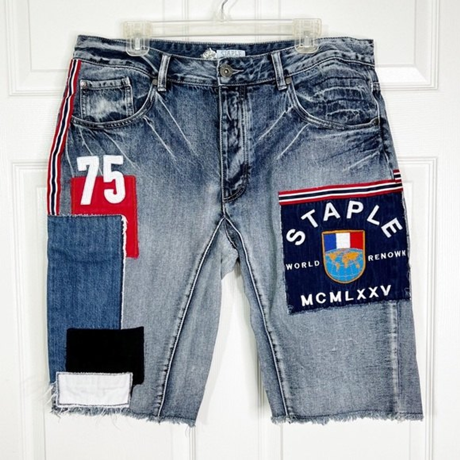 Staple Patchwork Slim Fit Buttonfly Denim Cut Off… - image 1