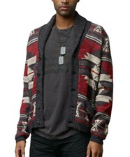 Polo Ralph Lauren Grey Red Southwestern Cotton Shawl Collar Cardigan Sweater New