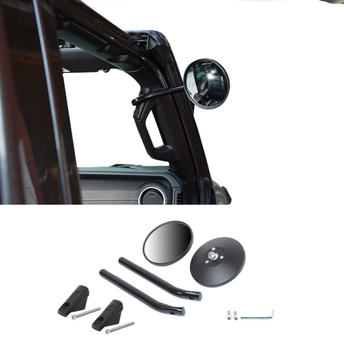 A-Pillar Grab Handle Rear View Mirrors For 2018-23 Jeep Wrangler JL JLU JT Pair