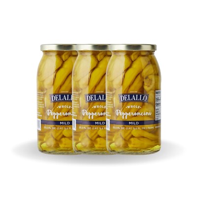 DeLallo Mild Whole Pickled Pepperoncini Peppers, 25.5 Ounce Jar, Fresh (3-Pack)