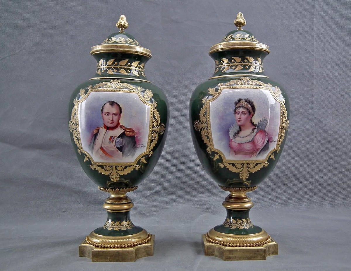 Pair Of Antique Napoleonic Sevres Vases Napoleon And Josephine