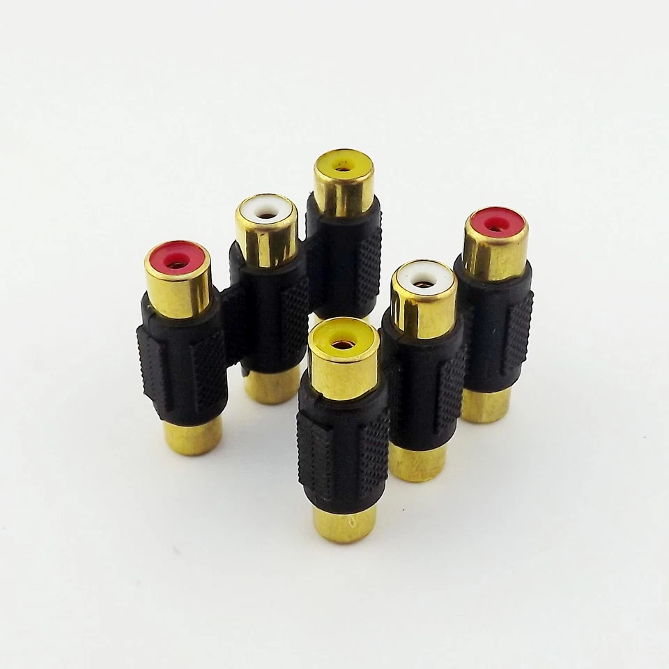 10pcs Triple 3 RCA Female to 3 RCA Female GOLD AV Video Audio Connector Adapter - Image 4 of 4