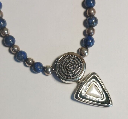 Carolyn Pollack Corazon Halskette Verstärker dreieckig blau silber Lapis Perlen - Bild 2 von 3