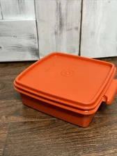 Vintage Tupperware Square Away Sandwich Keeper 1362-28 Servalier Orange w/ Lid