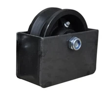4" V Groove Sliding Gate Cast Iron Roller Wheel Axle with Mounting Box