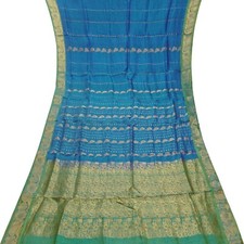 Vintage Blue Sarees 100 Pure Silk Zari Handwoven Premium Sari 5YD Craft Fabric
