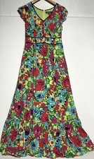 ModCloth Floral Maxi Dress Women’s M Green Red Blue Ruffle Spring Short Sleeve