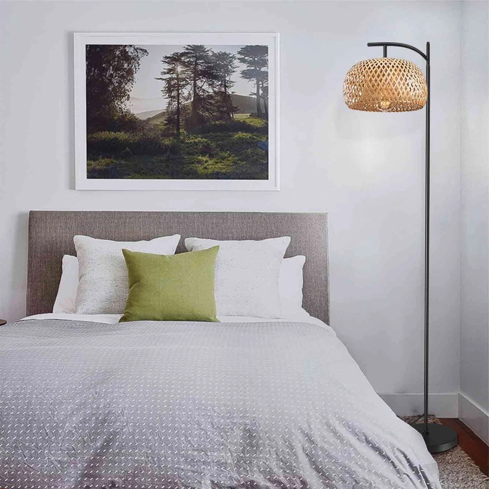 Деревенский напольный светильник стоячий светильник с ротанговым абажуром для дивана офиса чтения - Изображение 3 из 4