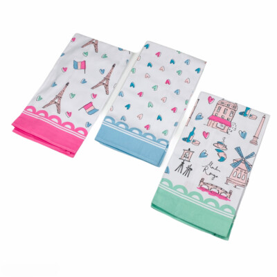 Milly Green British Design Paris Love Valentine's Day Cotton Kitchen Towels Set 